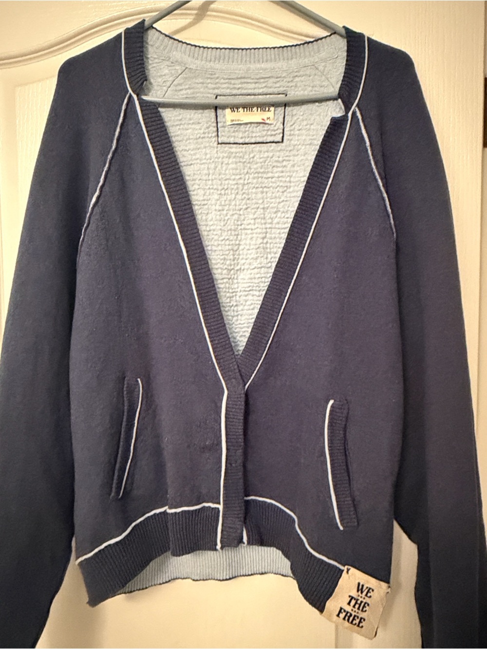 We The Free Navy Cardigan with Light Blue Trim - Picture 3 of 7